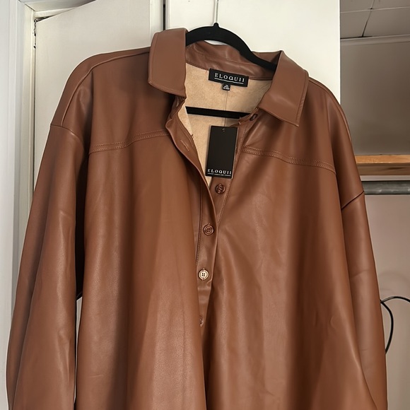 Eloquii Faux Leather Shirtdress Size 20, Short Sleeve, Belted, Midi Length - Picture 1 of 4